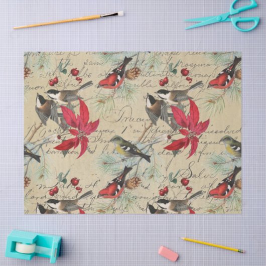 Kerstfeestdag vogel en poinsettia ontkoppeling tissuepapier (Craft)