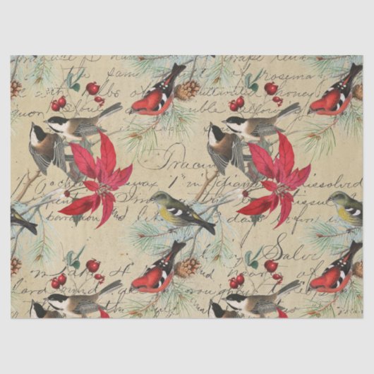 Kerstfeestdag vogel en poinsettia ontkoppeling tissuepapier (Voorkant)