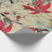 Kerstfeestdag vogel en rode poinsettia cadeaupapier (Hoek)