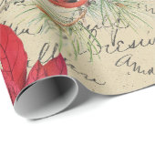 Kerstfeestdag vogel en rode poinsettia cadeaupapier (Rol Hoek)