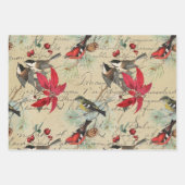Kerstfeestdag vogel en rode poinsettia inpakpapier vel (Voorkant 2)