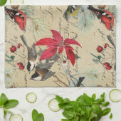 Kerstfeestdag vogel en rode poinsettia theedoek (Gevouwen)
