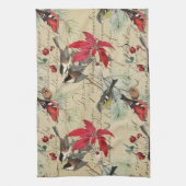 Kerstfeestdag vogel en rode poinsettia theedoek (Verticaal)