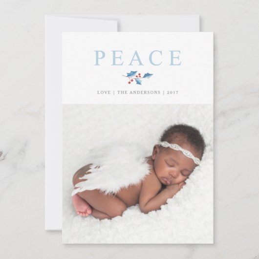 kerstfeestdag voor de Waterverf Peace Holly Branch Feestdagenkaart (Voorkant)