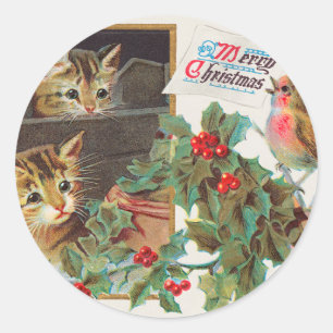  kerstfeestdag voor katten en vogels ronde sticker