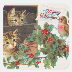  kerstfeestdag voor katten en vogels vierkante sticker