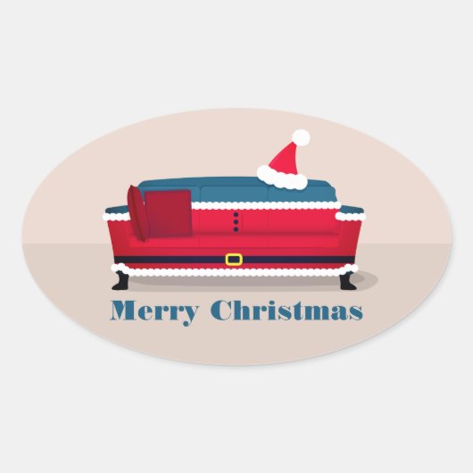 Kerstfeestdag voor kerstfeestdagen in Santa Couch Ovale Sticker (Voorkant)
