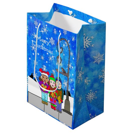 kerstfeestdag voor kinderen in de caravan medium cadeauzakje (Voorkant Gekanteld)