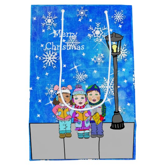 kerstfeestdag voor kinderen in de caravan medium cadeauzakje (Achterkant)