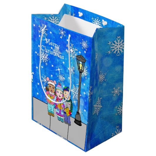 kerstfeestdag voor kinderen in de caravan medium cadeauzakje (Achterkant Gekanteld)