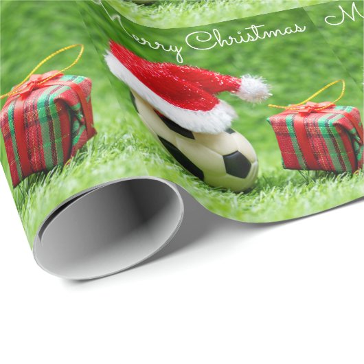 Kerstfeestdag voor voetzoekers met kersthoed op gr cadeaupapier (Rol Hoek)