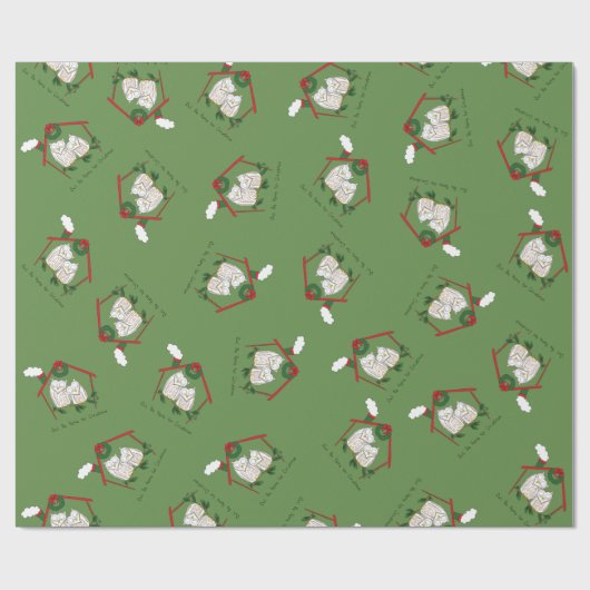 Kerstfeestdag voor vogels cadeaupapier (Vlak)