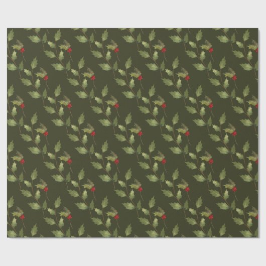 Kerstfeestdag Waterverf  afdeling Holly Cadeaupapier (Vlak)