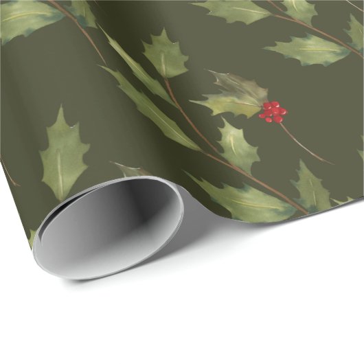 Kerstfeestdag Waterverf  afdeling Holly Cadeaupapier (Rol Hoek)