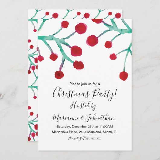 kerstfeestdag Waterverf Berries handschilderd Kaart (Voorkant / Achterkant)