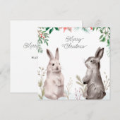 Kerstfeestdag Waterverf Bunny. Konijn, Floral Feestdagenkaart (Voorkant / Achterkant)