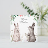 Kerstfeestdag Waterverf Bunny. Konijn, Floral Feestdagenkaart (Staand voorkant)