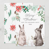 Kerstfeestdag Waterverf Bunny. Konijn, Floral Feestdagenkaart (Voorkant / Achterkant)