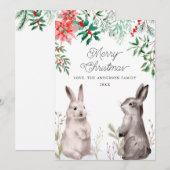 Kerstfeestdag Waterverf Bunny. Konijn, Floral Feestdagenkaart (Voorkant / Achterkant)