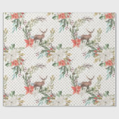 Kerstfeestdag - Waterverf Deer & Pointsettia2 Cadeaupapier (Vlak)