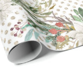 Kerstfeestdag - Waterverf Deer & Pointsettia2 Cadeaupapier (Rol Hoek)