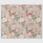 Kerstfeestdag - Waterverf Deer & Pointsettia Cadeaupapier (Vlak)