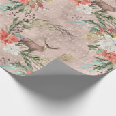 Kerstfeestdag - Waterverf Deer & Pointsettia Cadeaupapier (Hoek)