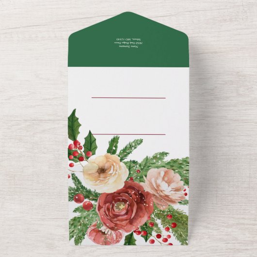 kerstfeestdag waterverf florcard  all in one uitnodiging (Buitenkant)