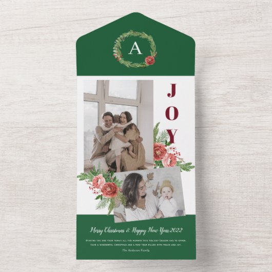 kerstfeestdag waterverf florcard  all in one uitnodiging (Binnen)