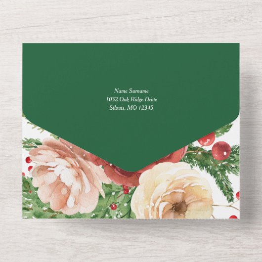 kerstfeestdag waterverf florcard  all in one uitnodiging (Achterkant)