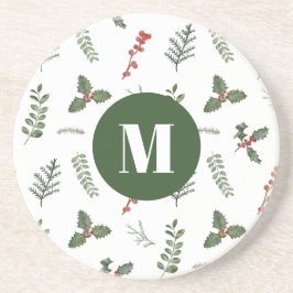 Kerstfeestdag Waterverf Greenery en Berry Zandsteen Onderzetter