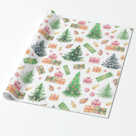 Kerstfeestdag - Waterverf kerstfeest Cadeaupapier
