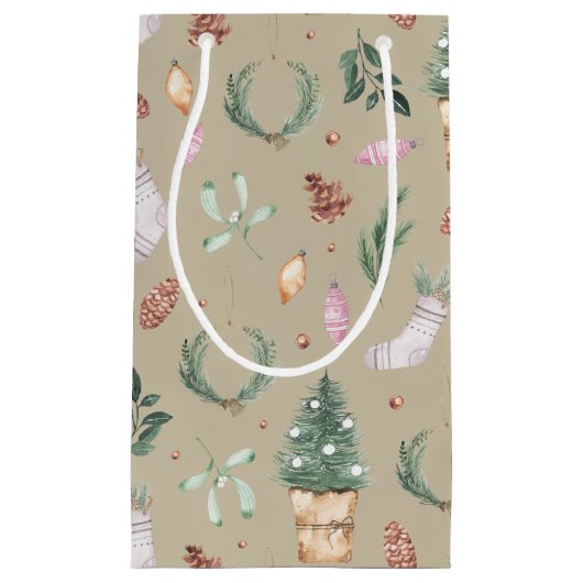 Kerstfeestdag Waterverf Klein Cadeauzakje (Voorkant)