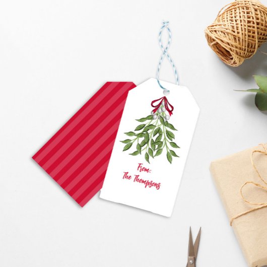 Kerstfeestdag Waterverf Merry Mistletoe Cute Cadeaulabel