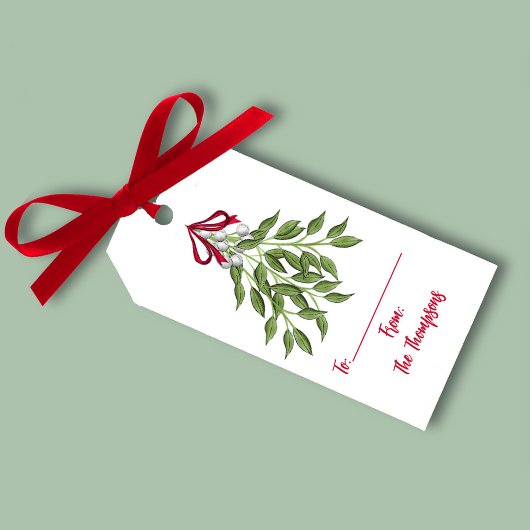 Kerstfeestdag Waterverf Merry Mistletoe Cute Cadeaulabel
