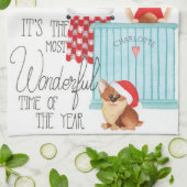 kerstfeestdag Waterverf naam voor kerstfeestdag Theedoek (Gevouwen)