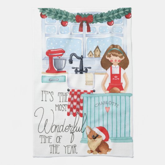 kerstfeestdag Waterverf naam voor kerstfeestdag Theedoek (Verticaal)