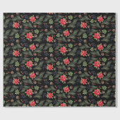 Kerstfeestdag Waterverf Poinsettia Floral Cadeaupapier (Vlak)