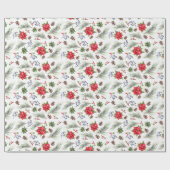 Kerstfeestdag Waterverf Poinsettia Floral Cadeaupapier (Vlak)