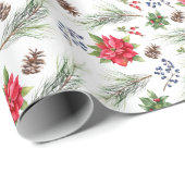 Kerstfeestdag Waterverf Poinsettia Floral Cadeaupapier (Rol Hoek)