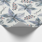 Kerstfeestdag - Waterverf Poinsettia Silver Cadeaupapier (Hoek)