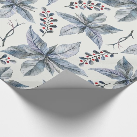 Kerstfeestdag - Waterverf Poinsettia Silver Cadeaupapier (Hoek)