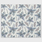 Kerstfeestdag - Waterverf Poinsettia Silver Cadeaupapier (Vlak)