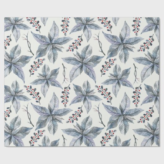 Kerstfeestdag - Waterverf Poinsettia Silver Cadeaupapier (Vlak)