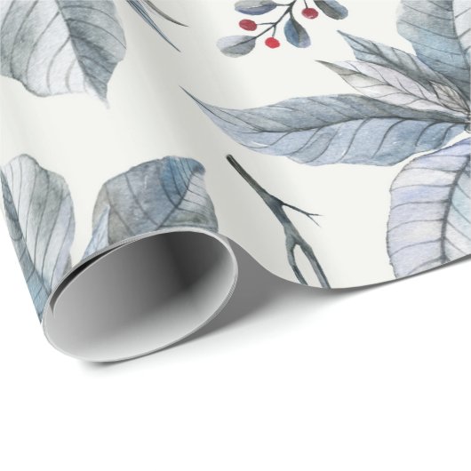 Kerstfeestdag - Waterverf Poinsettia Silver Cadeaupapier (Rol Hoek)