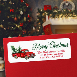 Kerstfeestdag Waterverf  Red Truck Etiket