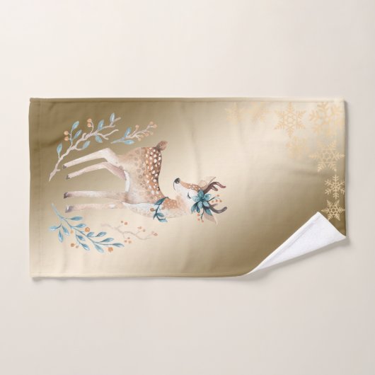 Kerstfeestdag-Waterverf rendierziekte, sneeuwvlokk Bad Handdoek (Handdoek)