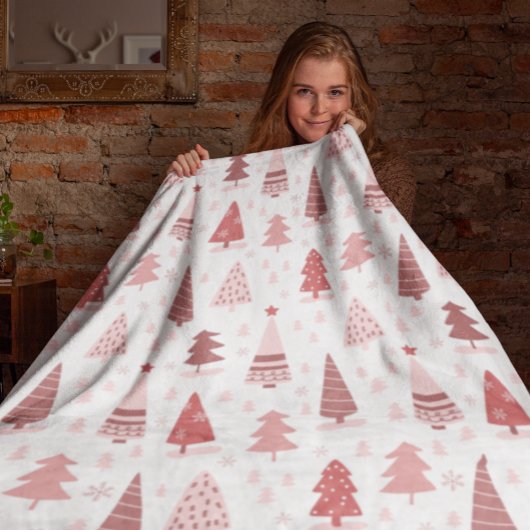 Kerstfeestdag Waterverf Roze roze rozengoudboom Fleece Deken