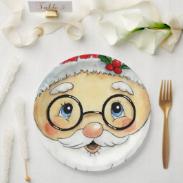 Kerstfeestdag Waterverf Santa Face Papieren Bordje