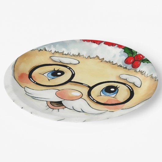 Kerstfeestdag Waterverf Santa Face Papieren Bordje (Gekanteld)